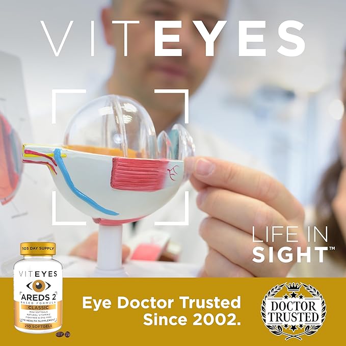Viteyes AREDS 2 Classic Macular Health Formula Softgels Eye Health Vitamin to Support a Healthy Macula Lower Zinc Eye Vitamins Macular Vitamins Beta-Carotene Free 210 Softgels…