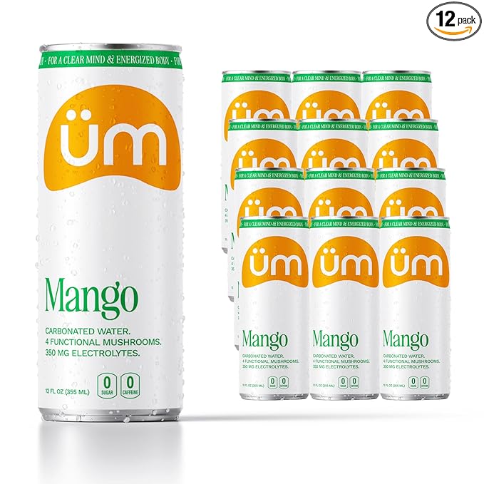 üm Functional Sparkling Water with Lions Mane Cordyceps Reishi Chaga &amp Electrolytes - Mental Clarity Energy Immunity Stress Relief Hydration - Zero Sugar Zero Caffeine 12fl oz Pack of 1