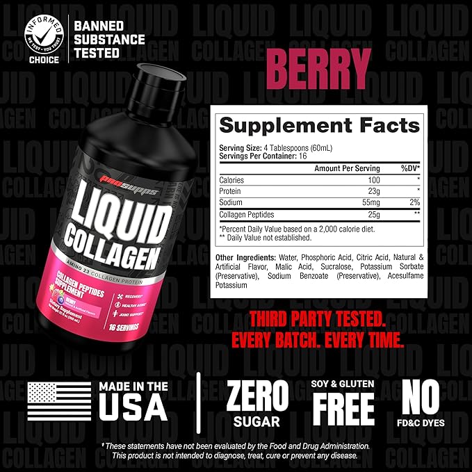PROSUPPS Amino23 Liquid Collagen Shots Berry - Collagen Peptide Post Workout Supplement Supports Healthy Aging Joints Skin &amp Hair - Gluten-Free &amp Zero Sugar - 16 Servings