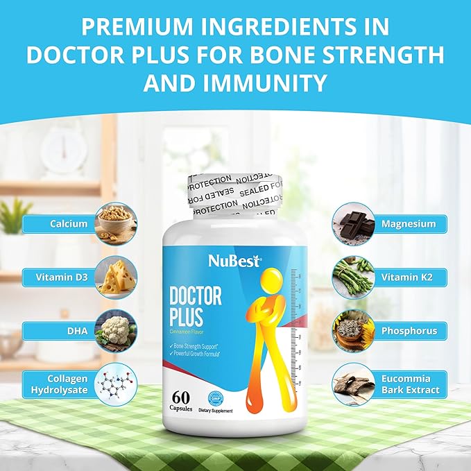 NuBest Doctor Plus with Calcium Vitamin D3 Vitamin K2 (MK7) Magnesium Capsules for Bone Strength Healthy Bones Immunity Calcium Max Absorption for Age 10+ | 60 Capsules