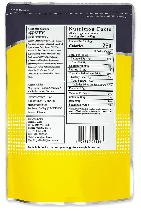 Qbubble Tea Powder Coconut Powder 2.2 Pound