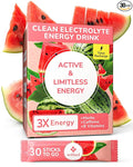 Clean Energy Drink Powder | Natural Caffeine Electrolytes and B Vitamins for Hydration Focus and Vitality | Zero Sugar Long-Lasting Energy Boost | 30 Convenient Packets