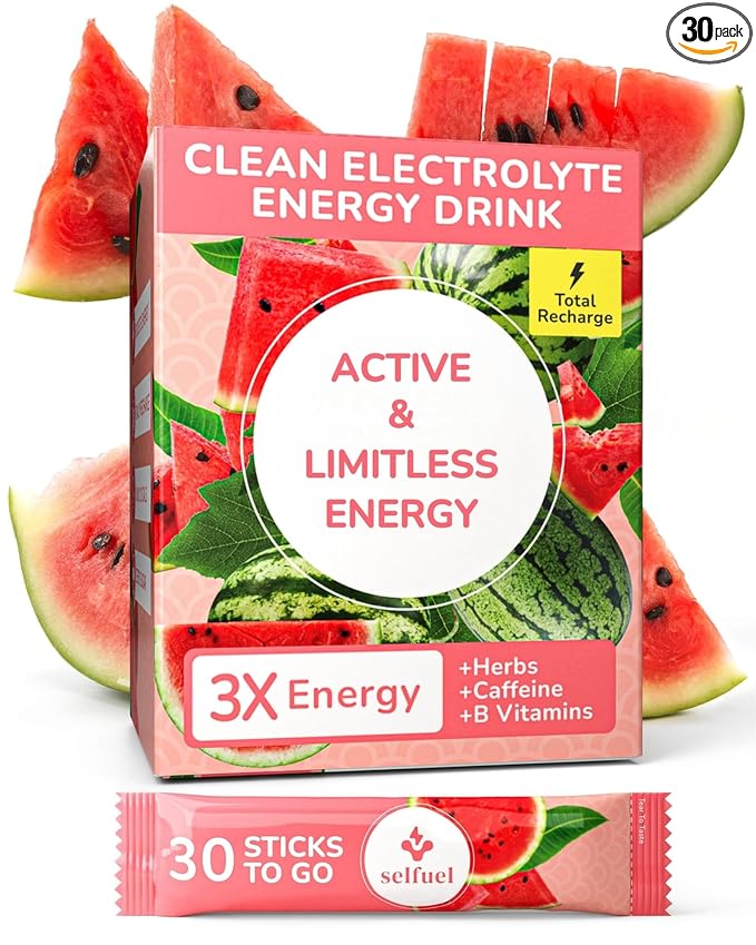 Clean Energy Drink Powder | Natural Caffeine Electrolytes and B Vitamins for Hydration Focus and Vitality | Zero Sugar Long-Lasting Energy Boost | 30 Convenient Packets