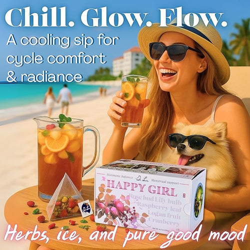 2 Pack of Dr. Lu's Happy Girl Tea | 100% Natural Herbal Tea for Hormone Balance Menstrual PMS PCOS &amp Menopause | Antioxidant &amp Anti-Aging Rose Tea with Raspberry Leaf Cranberries Goji Ber