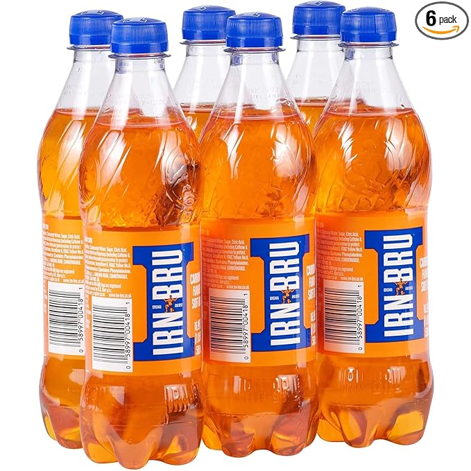 IRN-BRU Original Scottish Sparkling Soda Citrus Flavored Carbonated Drink - Sparkling Flavored Soft Drink 32 Flavor Recipe 16.9 fl oz Bottles Pack of 6