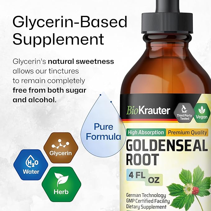 BIO KRAUTER® Goldenseal Root - Pure Vegan Goldenseal Tincture 670mg per Serving 4 Fl.Oz 56-Day Supply - Immune &amp Respiratory Support - Liquid Golden Seal for Digestive Support - Alcohol &amp Suga