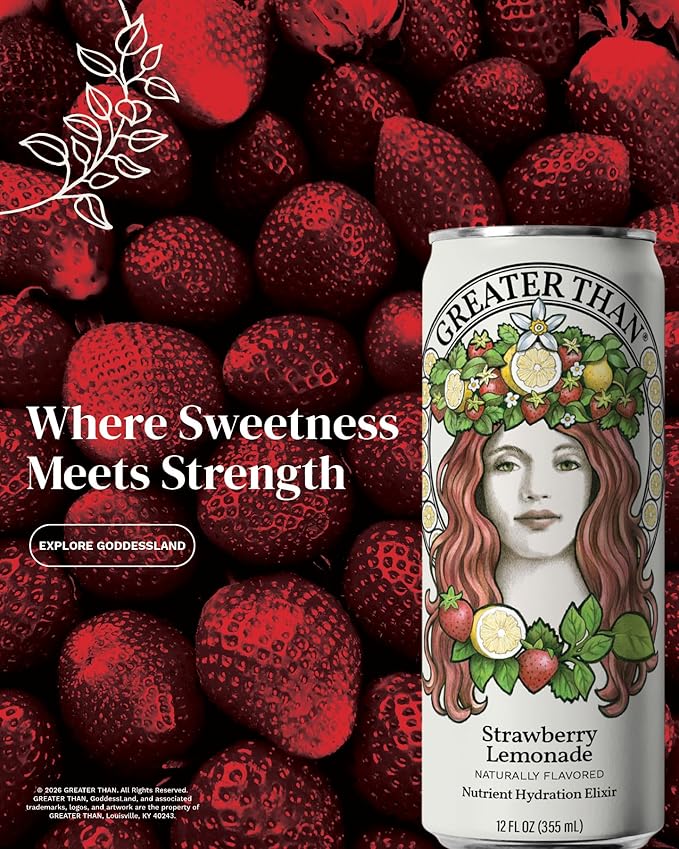 GREATER THAN Hydration for Her - Nutrient Enhanced Coconut Water Electrolyte Beverage with Real Fruit Plant-Based Vitamins &amp Fiber Clean Functional Hydration Strawberry Lemonade 12 oz (12 Pack