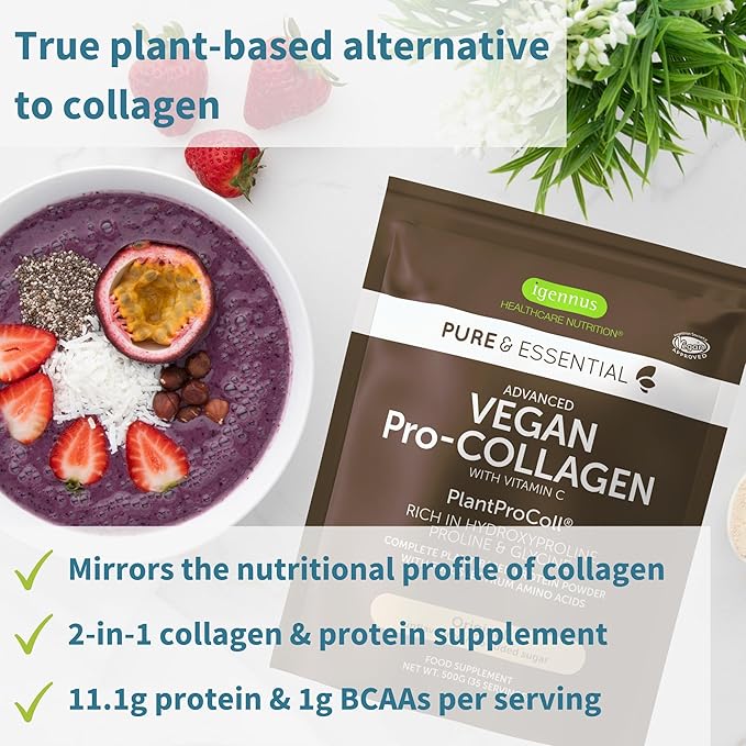 Pure &amp Essential Vegan Collagen Peptide Protein Powder + Astaxanthin Complex Vegan Bundle Complete Collagen Boosting Formula + Natural Astapure Providing 4 mg H. Pluvialis Astaxanthin for Hair S