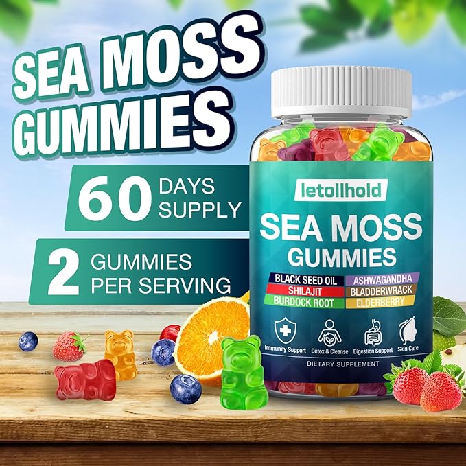 Sea Moss Gummies - Irish Sea Moss Gummies Advanced for Adults with Ashwagandha Bladderwrack &amp Burdock Root for Supports ImmuneEnergy - 60 Vegan Gummy5PCS
