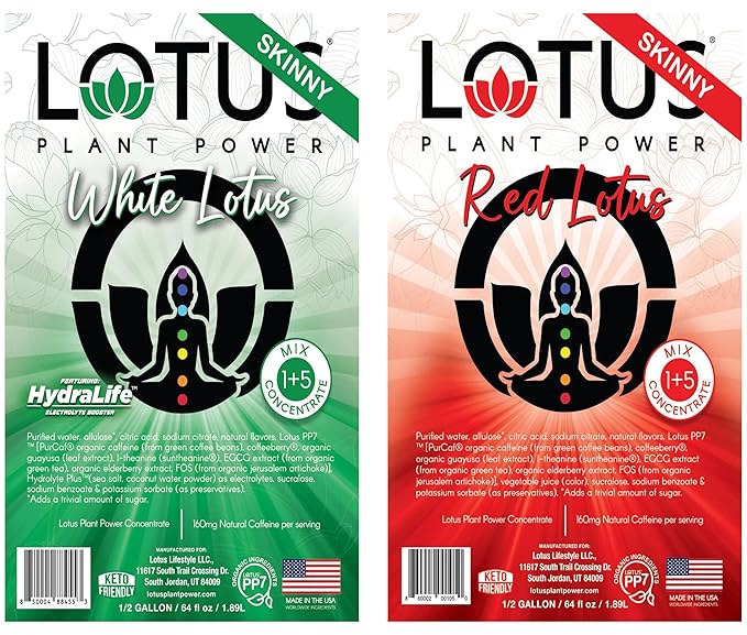 Lotus Energy Drink Concentrate 64 fl oz (Skinny White &amp Skinny Red) Pack of 2