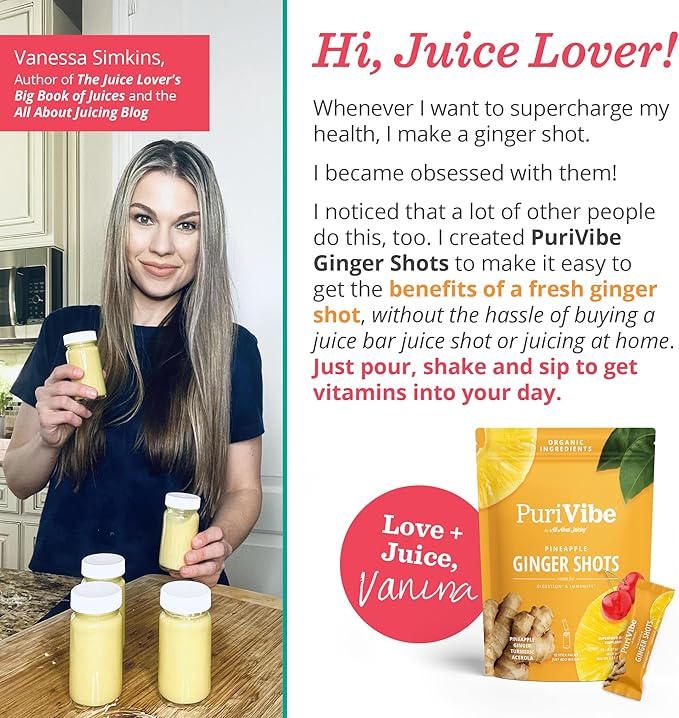All About Juicing Ginger Shots with Pineapple &amp Turmeric - Superfood Juice Powder - Immunity Digestion &amp Energy Support - 30 Wellness Stick Packs - PuriVibe