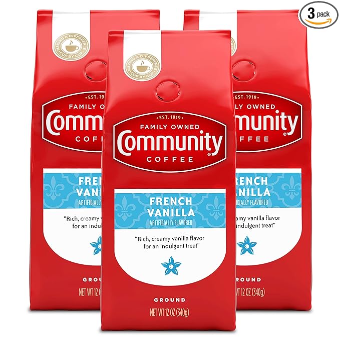 Community Coffee French Vanilla Flavored 36 Ounce Medium Roast Ground Coffee 12 Ounce Bag (Pack of 3)