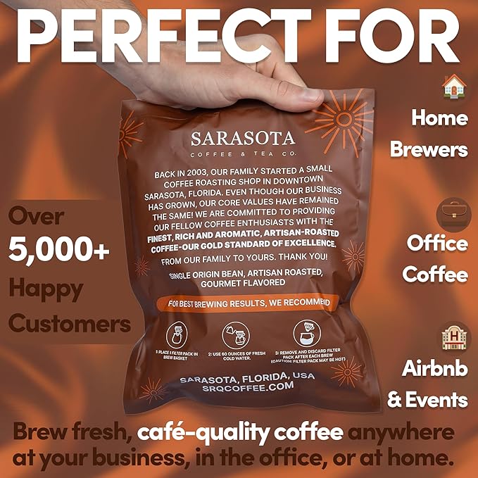 Ground Flavored Coffee In Filter Packs | Medium Roast Low Acid Mold Free Pouches | Sampler Packets | Salted Caramel Gourmet Powder Bags for 10-12 Cup Drip Maker | Highest Rated Individual Premeasured