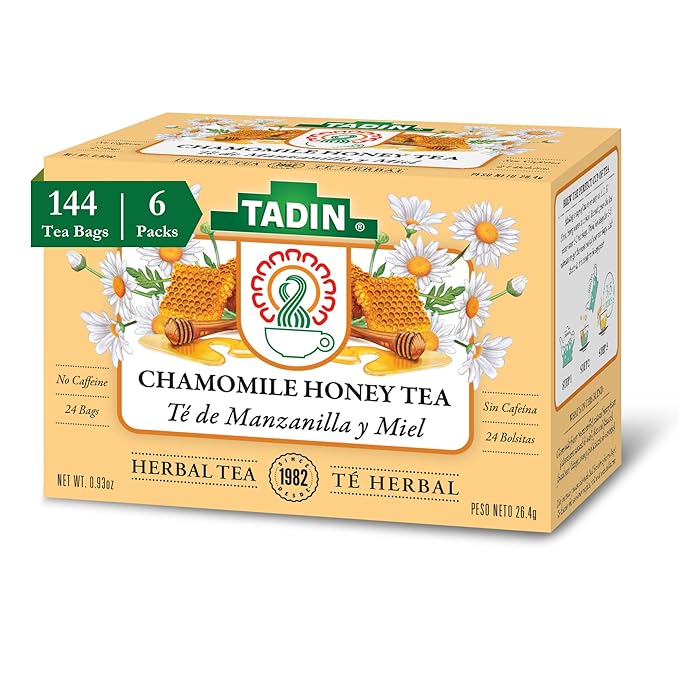 Tadin Chamomile Tea with Honey Herbal Tea Caffeine Free Tea Tea Bags Individually Wrapped 24 Tea Bags Per Box Pack of 6