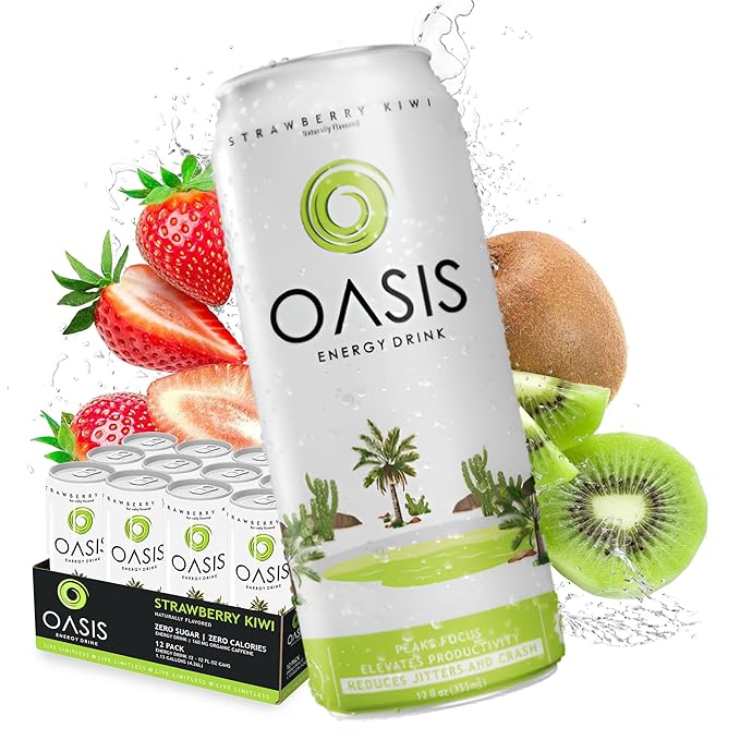 Oasis Energy Drink - (12 Pack) Smooth Clean Energy with Focus-Boosting Nootropics Zero Sugar Low-Calorie Vegan Gluten-Free Juicy Fruity Flavor Perfect for Work &amp Daily Workouts (12 - Pack S