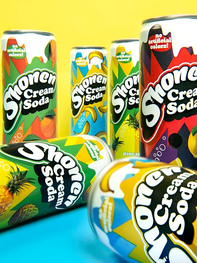 Shonen Soda - Variety Pack (Banana Berry Lemon Orange Pineapple) | 12 Fl Oz Can | 12-Pack