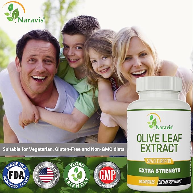 Naravis Olive Leaf Extract - 50% Oleuropein Immune Support Supplement - 120 Capsules (4-Month Supply)
