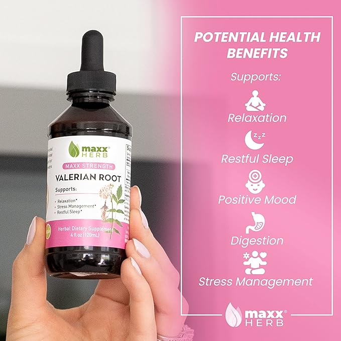 Maxx Herb Valerian Root Extract - Max Strength Liquid Valerian Root Absorbs Better Than Capsules for Relaxation and Restful Sleep Alcohol-Free - 4 Oz Bottle (60 Servings)