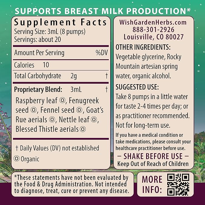 WishGarden Herbs Milk Rich with Goats Rue and Fenugreek - Herbal Lactation Support Supplement Breast Milk Supply Boost and Breastfeeding Supplement to Increase Milk Flow Quality and Production 2oz