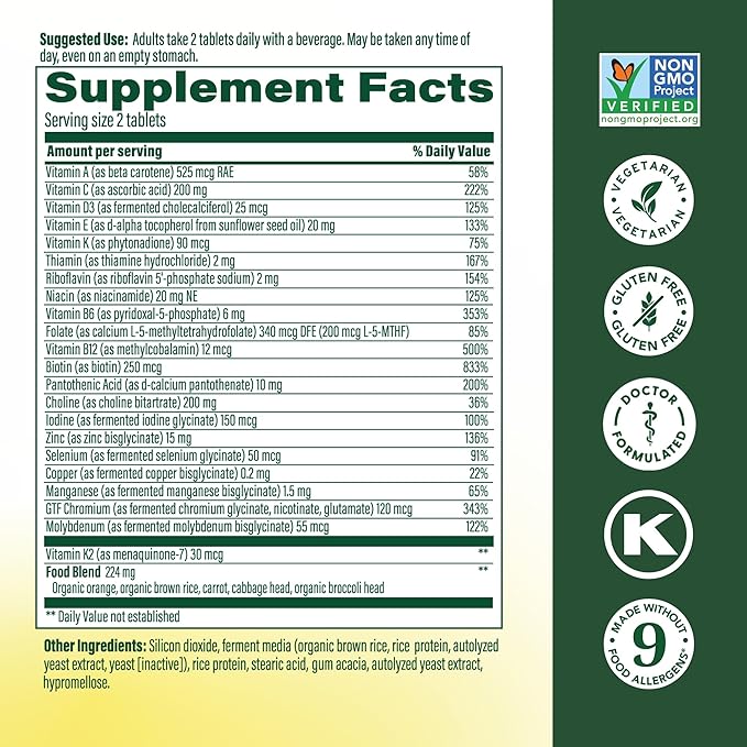 MegaFood Men's 40+ Advanced Multivitamin for Men - Dr-Formulated - Choline Vitamin B Vitamin C Vitamin D Zinc &amp Real Food - Brain Health Immune Support - Vegetarian - 120 Tabs (60 Servings)