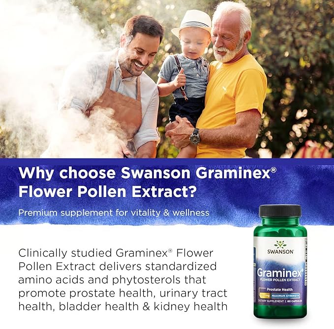 Swanson Graminex Flower Pollen Extract - Men's Health Supplement to Support Prostate Kidney Bladder &amp Urinary Tract Health* - Non-GMO - 60 Capsules