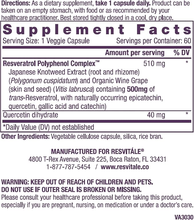 ResVitale Collagen Enhance - Beauty Supplement with Hyaluronic Acid &amp Resveratrol - 60 Capsules &amp Resveratrol 500 mg - Supplement for Men &amp Women - 60 Veggie Capsules