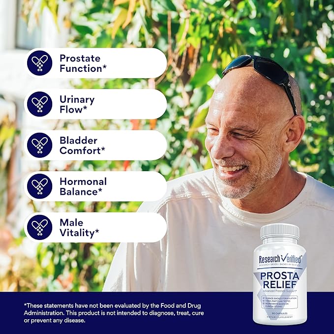 Research Verified Prosta Relief - Saw Palmetto and Bioperine - Prostate Health Bladder &amp Urinary Health Drive and Performance - Pure Natural 90 Capsules (Pack of 6)