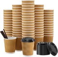 SIUQ 90 Pack - 8 oz Disposable Coffee Cups with Lids and StrawsTo go Coffee CupsInsulated Corrugated Paper CupsKraft Ripple Wall Cups for Hot Beverage or Cold Drinks -Champagne