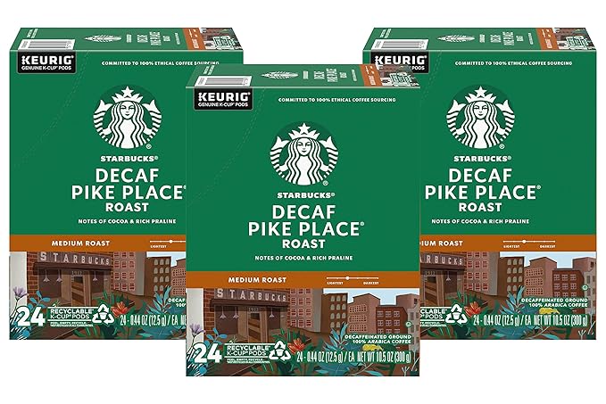 Starbucks Decaf Pike Place Roast K Cups 72 Count (3 boxes of 24 K-Cups)