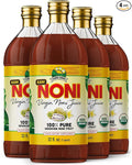 Virgin Noni Juice - RAW (Unpasteurized) 100% Pure Organic Hawaiian Noni Juice - 4 Pack of 32oz Glass Bottles