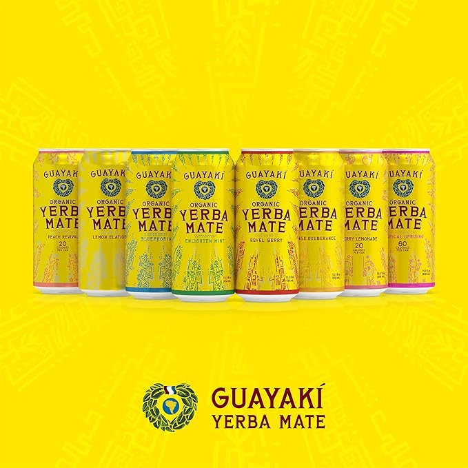 Guayakí Organic Yerba Mate Clean Energy Drink Alternative Bundle Revel Berry &amp Bluephoria Flavors 15.5 Oz (Pack of 24) 150mg Natural Caffeine Smooth Energy &amp Focus