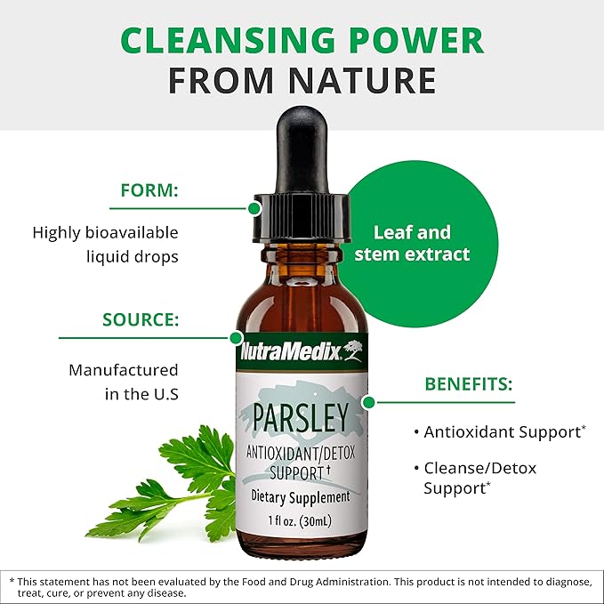 NutraMedix Parsley Herbal Supplement - Parsley Leaf and Stem Extract - Antioxidant Support Body Detox &amp Cleanse Support - Liquid Herbal Supplements for Immune Health (1oz / 30ml)