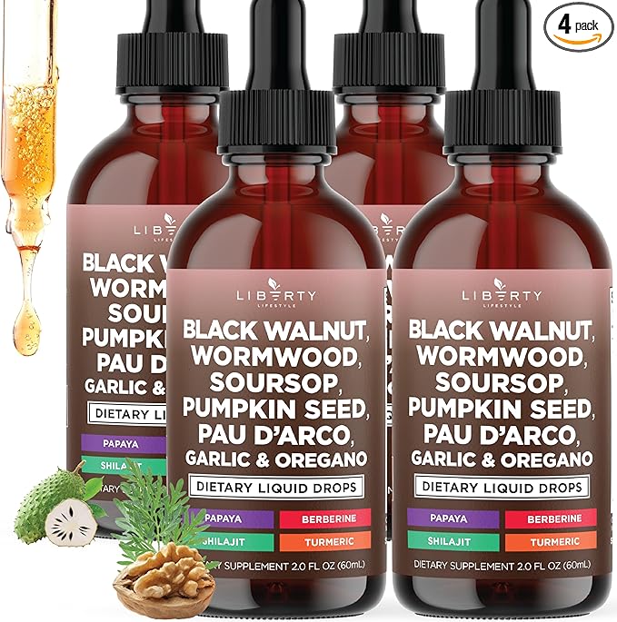 Defend Wormwood Black Walnut Cleanse for Humans Drops Liquid Soursop Garlic Pumpkin Seed PAU D'Arco Oil of Oregano Turmeric Berberine Neem Extract Hull Bark Tincture - 8 OZ