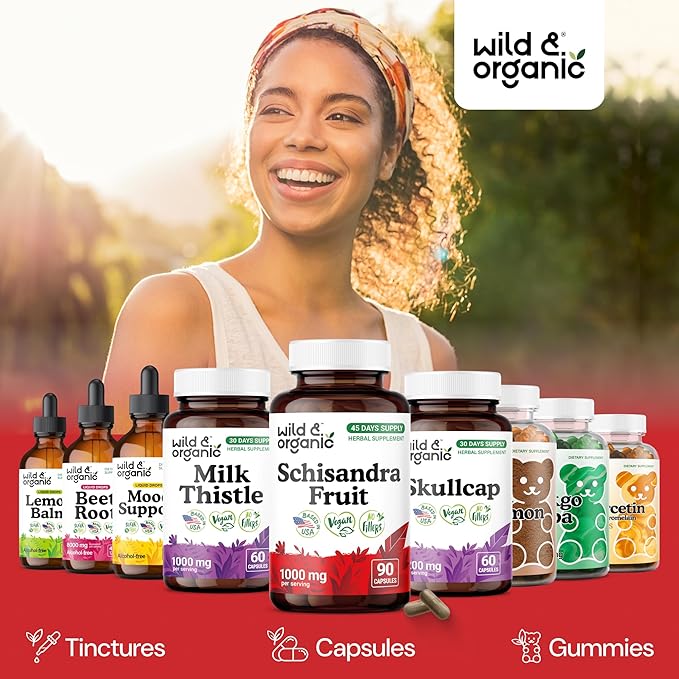 Wild &amp Organic Schisandra Capsules 1000 mg - Mood &amp Relaxation Support - Schisandra Berry Extract Supplement - Vegan No Fillers Non-GMO - 90 Count