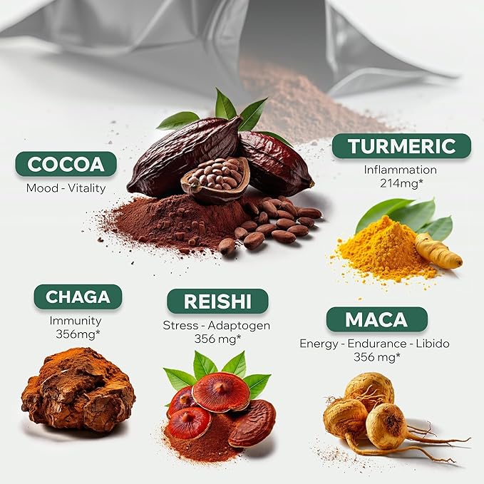 Wild Foods Organic Cocotropic Superfood Mushroom Hot Chocolate Mix 8 oz | Non-GMO Vegan Gluten Free Reishi Mushrooms Chaga