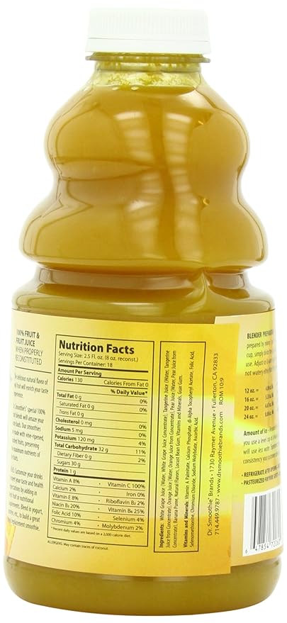 Dr. Smoothie 100% Crushed Fruit Concentrate Orange Tangerine 46-Ounce Bottles (Pack of 2)