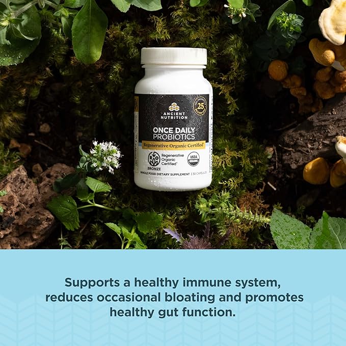 Ancient Nutrition Regenerative Organic Certified Once Daily Probiotics 30 Count + Multi Collagen Peptides Capsules 90 Count