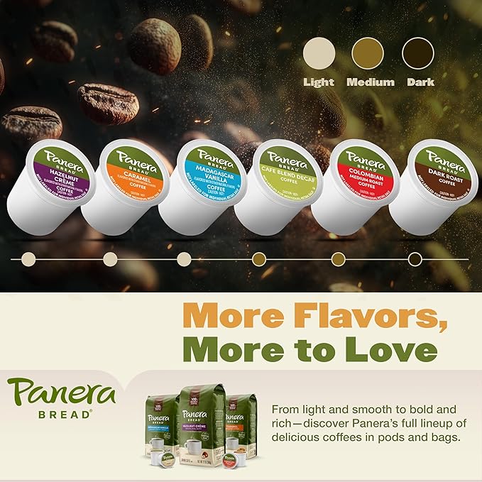 Panera Caramel Coffee Pods Light Roast Cups Keurig Compatible Natural Caramel Flavor 100% Arabica Kosher No Artificial Ingredients 60 Single Serve Pods (6 Packs of 10)