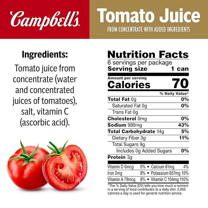 Campbell's 100% Tomato Juice 11.5 fl oz Can (24 Pack)