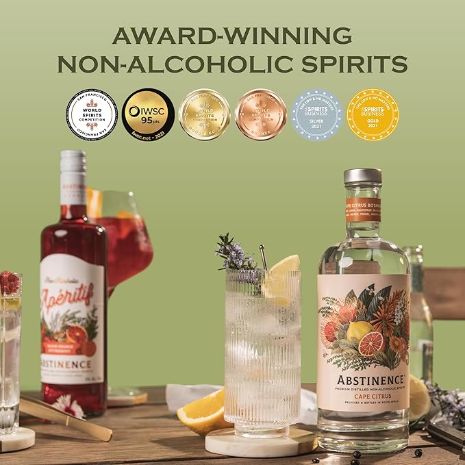 Abstinence Cape Citrus Non Alcoholic Spirit 750ml Award-Winning Calorie-Free Sugar-Free Botanical Inspired Vibrant Citrus and Warm Spice Notes Zero Proof Mocktail Alternative