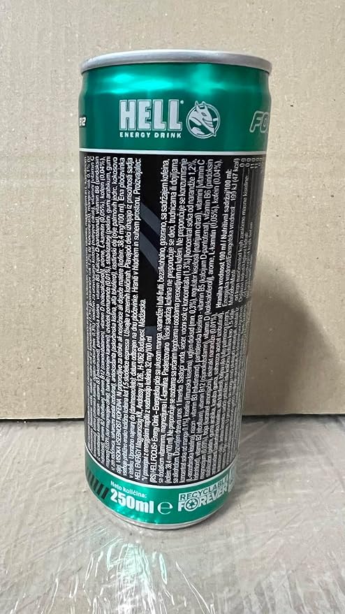 HELL FOCUS Energy Drink | 32 mg/100 ml Caffeine | Vitamins B3 B5 B6 B12 | No Preservatives | Environmentally Friendly Packaging | 24 x 250ml | Compatible with HELL Energy