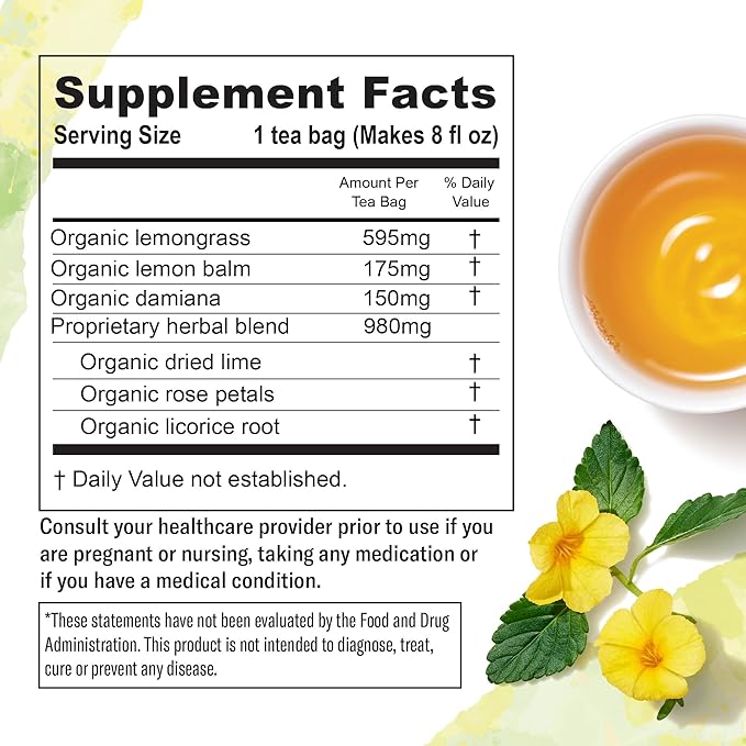 Numi Organic Damiana Uplift Herbal Tea – 48 Herbal Tea Bags – Energizing Blend for Mood Support Vitality &amp Daily Wellness