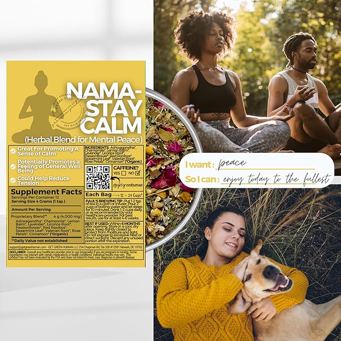 Relax and Calm Down Loose Leaf Tea w/ Ashwagandha Chamomile Lemon Balm | Organic Herbal Tea | 2 oz (57 gram) | Decaf Vegan Healthy ZERO Caffeine Organic Herbs No Natural or Artificial Flavors
