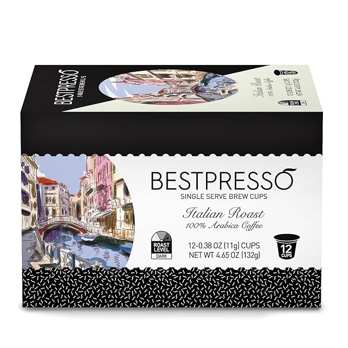Bestpresso Coffee Italian Roast Single Serve K-Cup 72 Count (Compatible with 2.0 Keurig Brewers) 6 packs of 12 cups