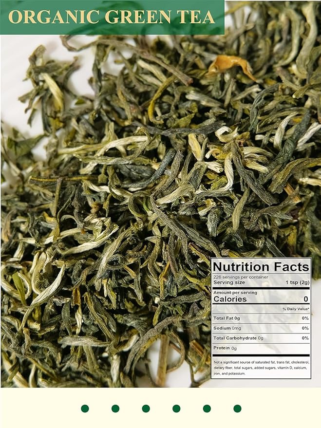 GLDNT Organic Green Tea Loose Leaf High Mountain Smooth &amp Delicate Flavor Caffeinated 16oz