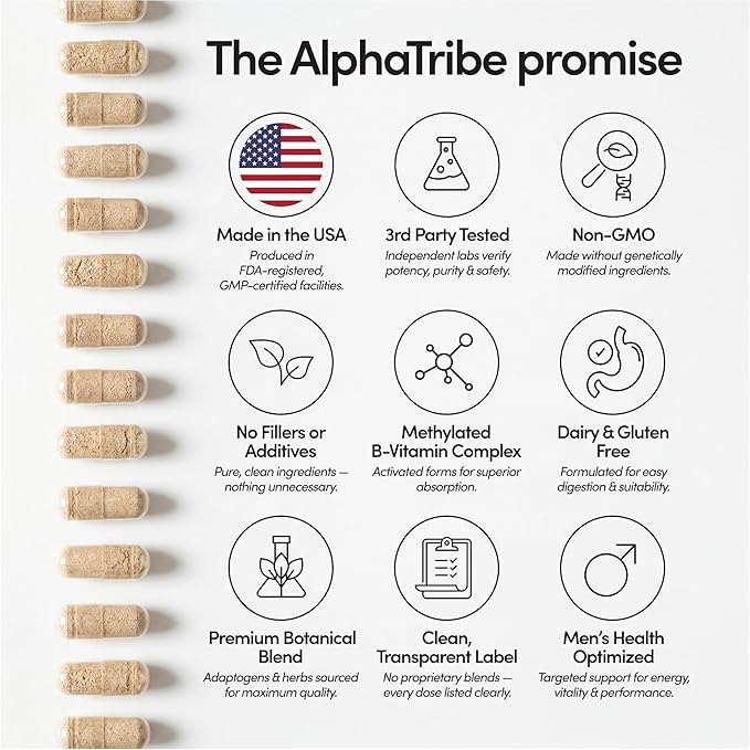 Alpha Tribe Multivitamin for Men with Seamoss Black Seed Oil Ashwagandha Burdock Root Turmeric Bladderwrack Vitamin C Elderberry Manuka Yellow Dock | Daily Men's Vitamins and Minerals Supplement