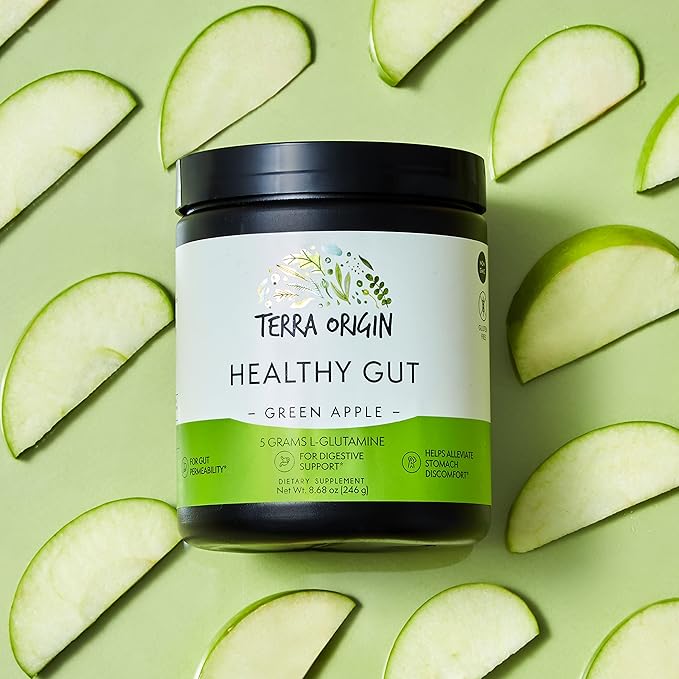 Healthy Gut Green Apple | 30-Servings with L-Glutamine Zinc Glucosamine Slippery Elm Bark Marshmallow Root and More!