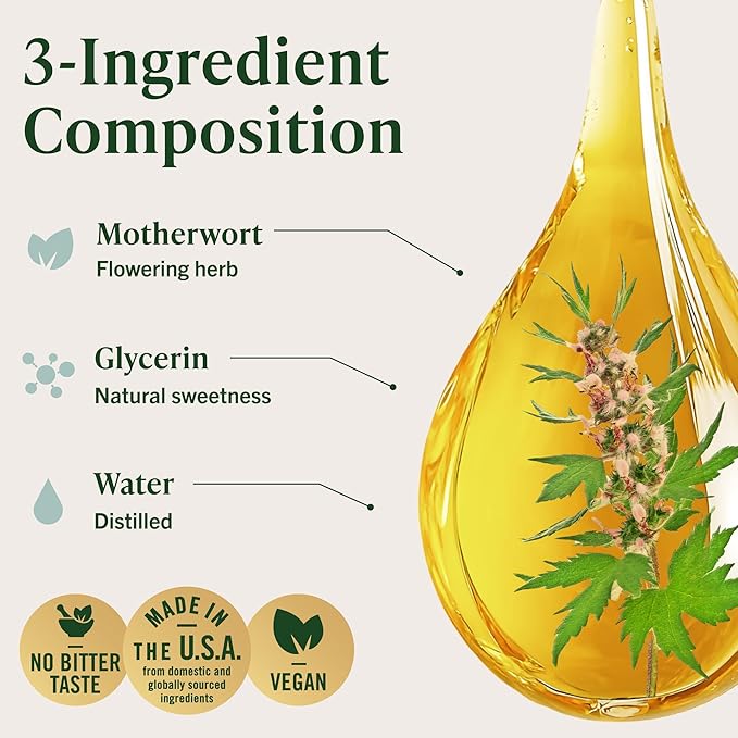 HERBAMAMA Motherwort Tincture - Vegan Motherwort Herb Extract Calm Drops for Women's Support - Non-GMO Alcohol &amp Sugar-Free Liquid Relaxation Supplement 28-Day Supply