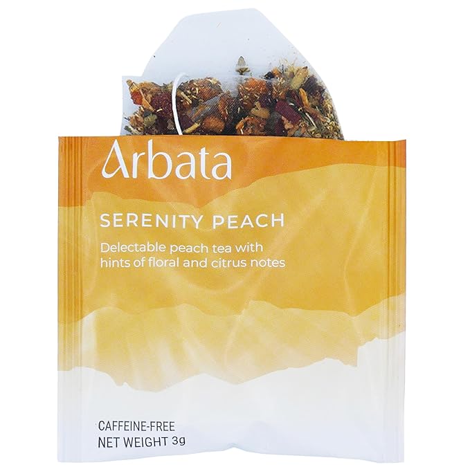 Arbata Serenity Peach Tea 24 Pyramid Tea Bags – Artisanal Decaf Herbal Tea with Peach Apple Chamomile &amp Lemon Verbena Caffeine-Free Herbal Tea Sachets