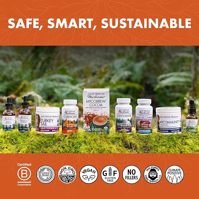 Host Defense MycoBotanicals Energy* Capsules - Energy &amp Respiratory Support Supplement - Herbal Green Tea Capsules - Respiratory Supplement with Cordyceps Reishi &amp Chaga - 60 Capsules (30 Ser